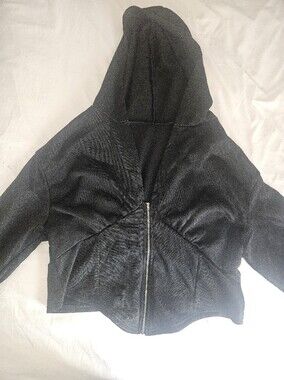 Women's Black Zip-Front Crop Sweater